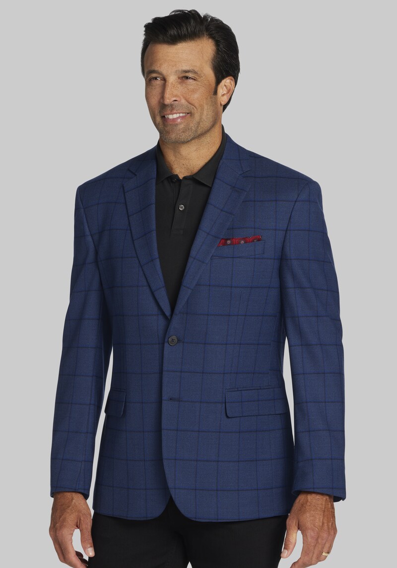 Men's Jos. A. Bank Traditional Fit Windowpane Plaid Sportcoat at Bank, Blue,