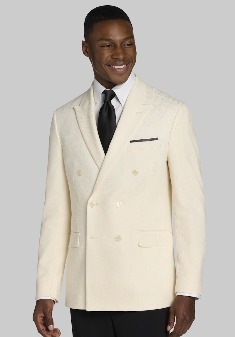 Men's Jos. A. Bank Slim Fit Double Breasted Paisley Jacquard Dinner Jacket at Bank, Cream/Ivory/White,