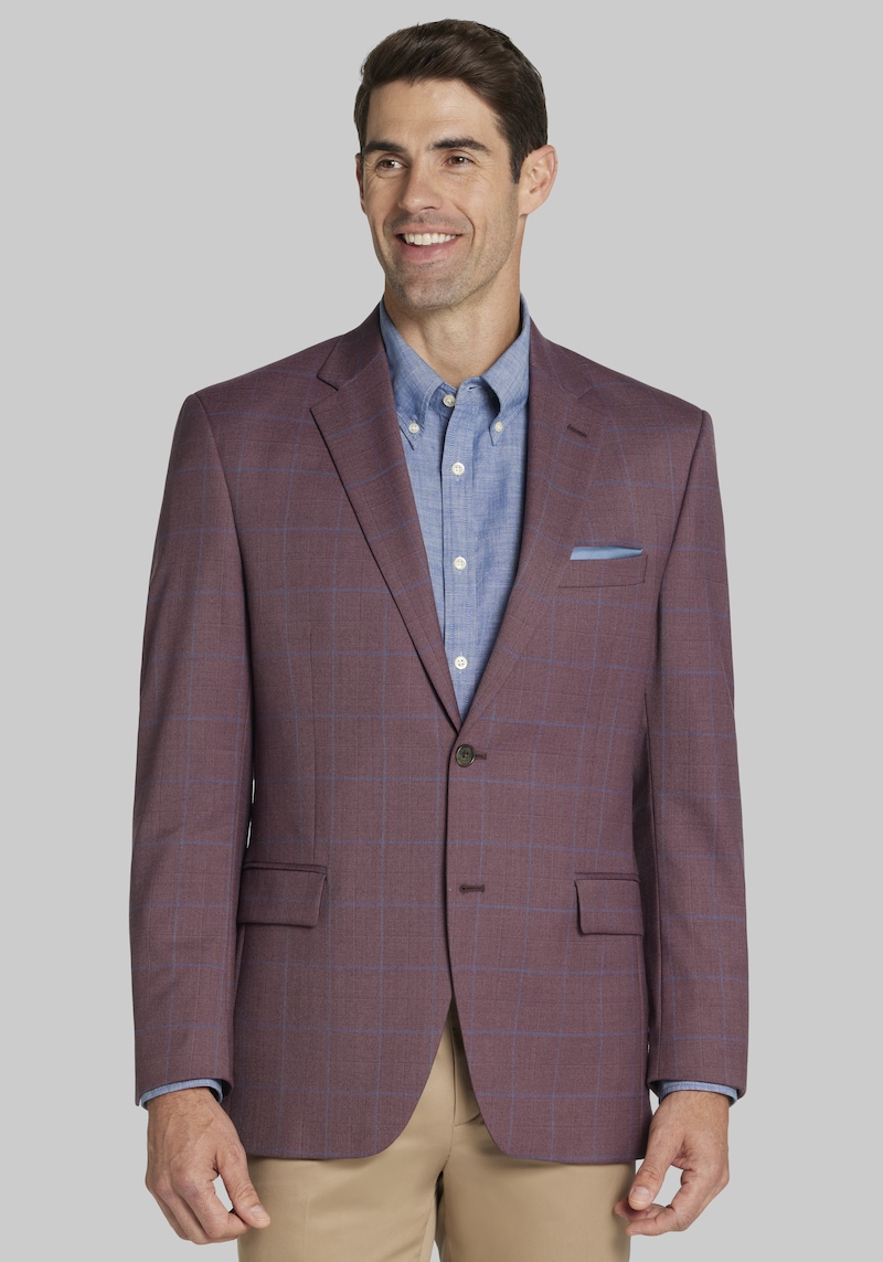 Men's Jos. A. Bank Traditional Fit Windowpane Sportcoat at Bank, Red/Rose,