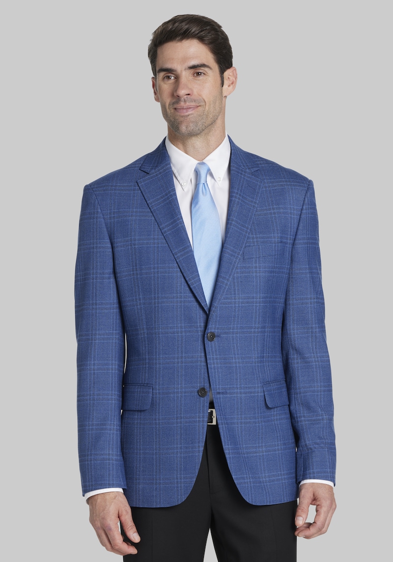 JoS. A. Bank Men's Traditional Fit Plaid Sportcoat, Blue, 40 Short