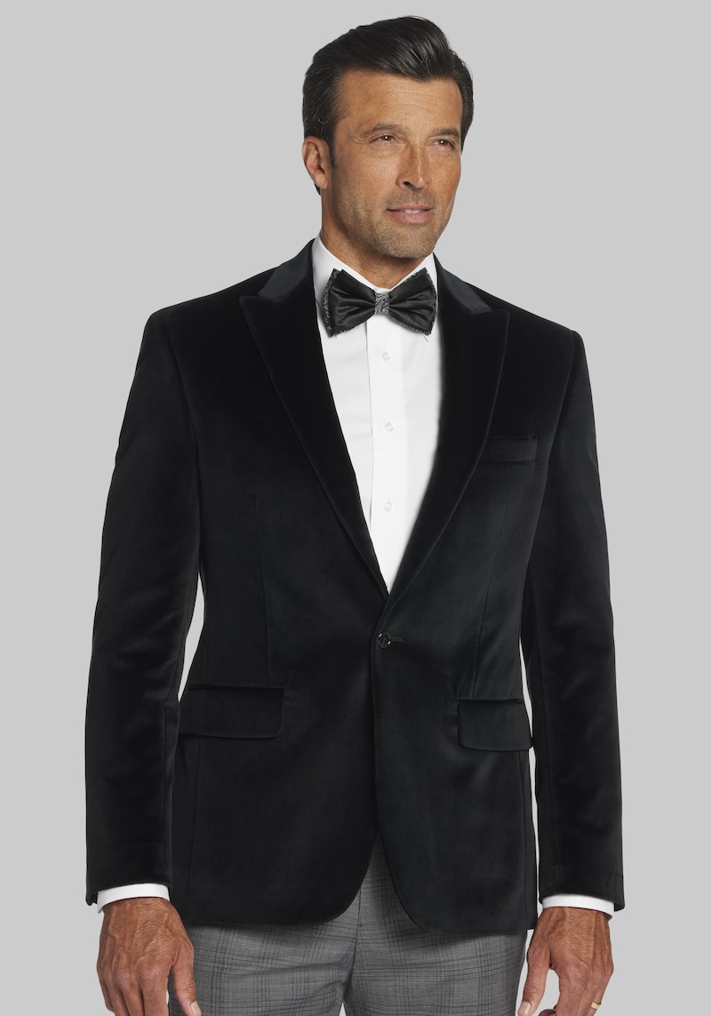 Men's Reserve Collection Tailored Fit Velvet Dinner Jacket, Black, 42 Regular