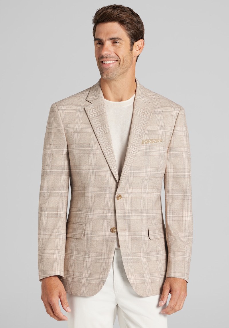 Men's Big & Tall Jos. A. Bank Traditional Fit Comfort Stretch Plaid Sportcoat at Jos. A. Bank, Tan, Size 48 Long