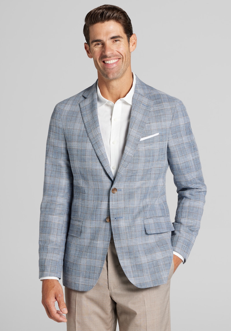 Men's Reserve Collection Tailored Fit Plaid Sportcoat at Jos. A. Bank, Light Blue, Size 44 Short