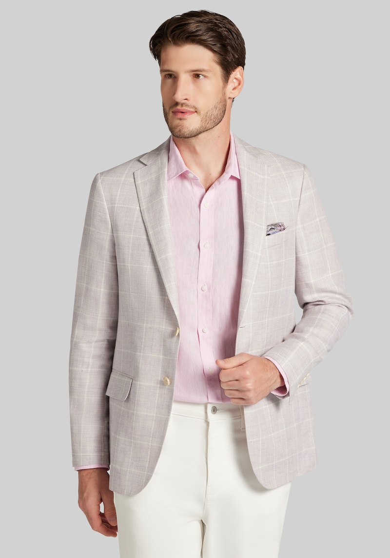 Men's Big & Tall Reserve Collection Slim Fit Windowpane Plaid Sportcoat at Jos. A. Bank, Light Purple, Size 50 Regular