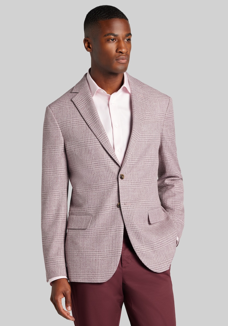 Men's Jos. A. Bank Comfort Stretch Tailored Fit Plaid Sportcoat at Jos. A. Bank, Berry/Burgundy, Size 40 Regular