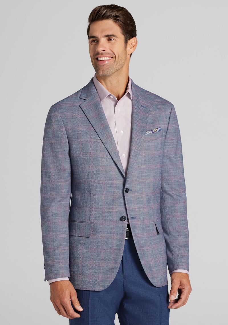 Men's Big & Tall Jos. A. Bank Comfort Stretch Tailored Fit Plaid Sportcoat at Jos. A. Bank, Blue, Size 48 Regular