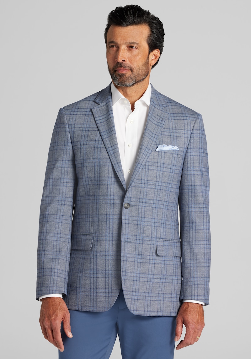 Men's Traveler COOLMOTION Traditional Fit Plaid Sportcoat at Jos. A. Bank, Grey, Size 42 Short