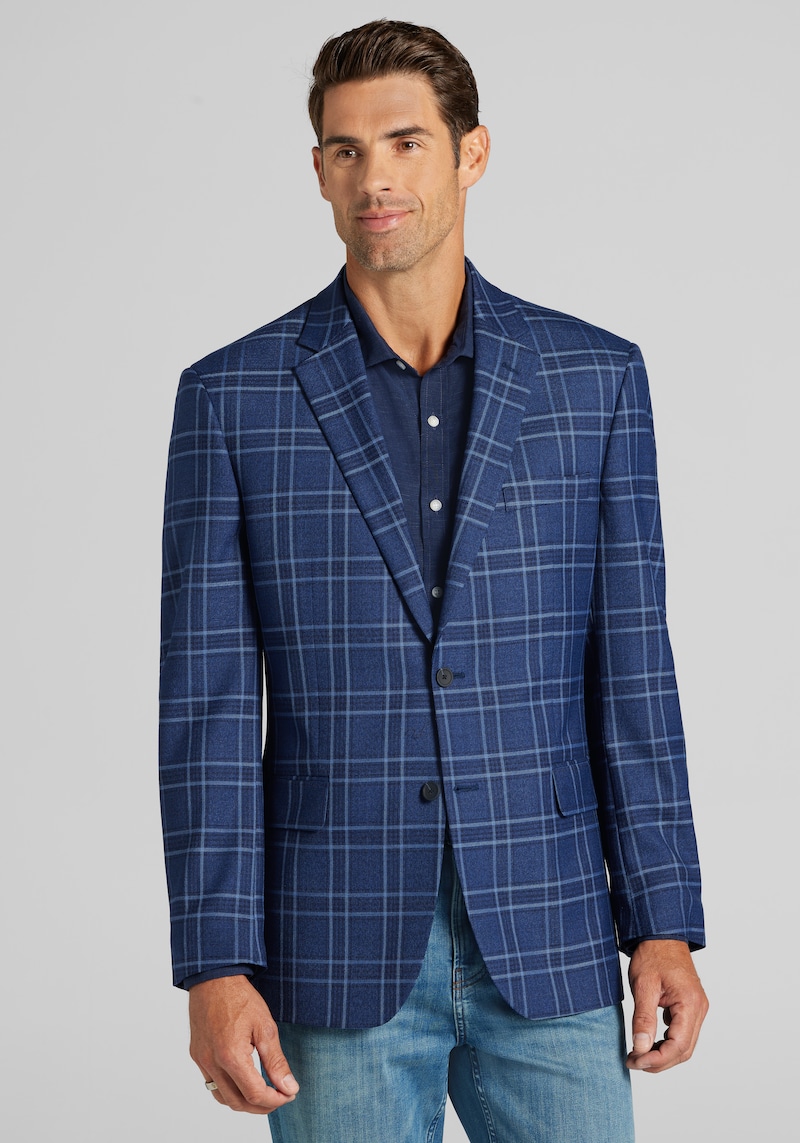 Men's Traveler COOLMOTION Traditional Fit Plaid Sportcoat at Jos. A. Bank, Blue/Navy, Size 40 Regular
