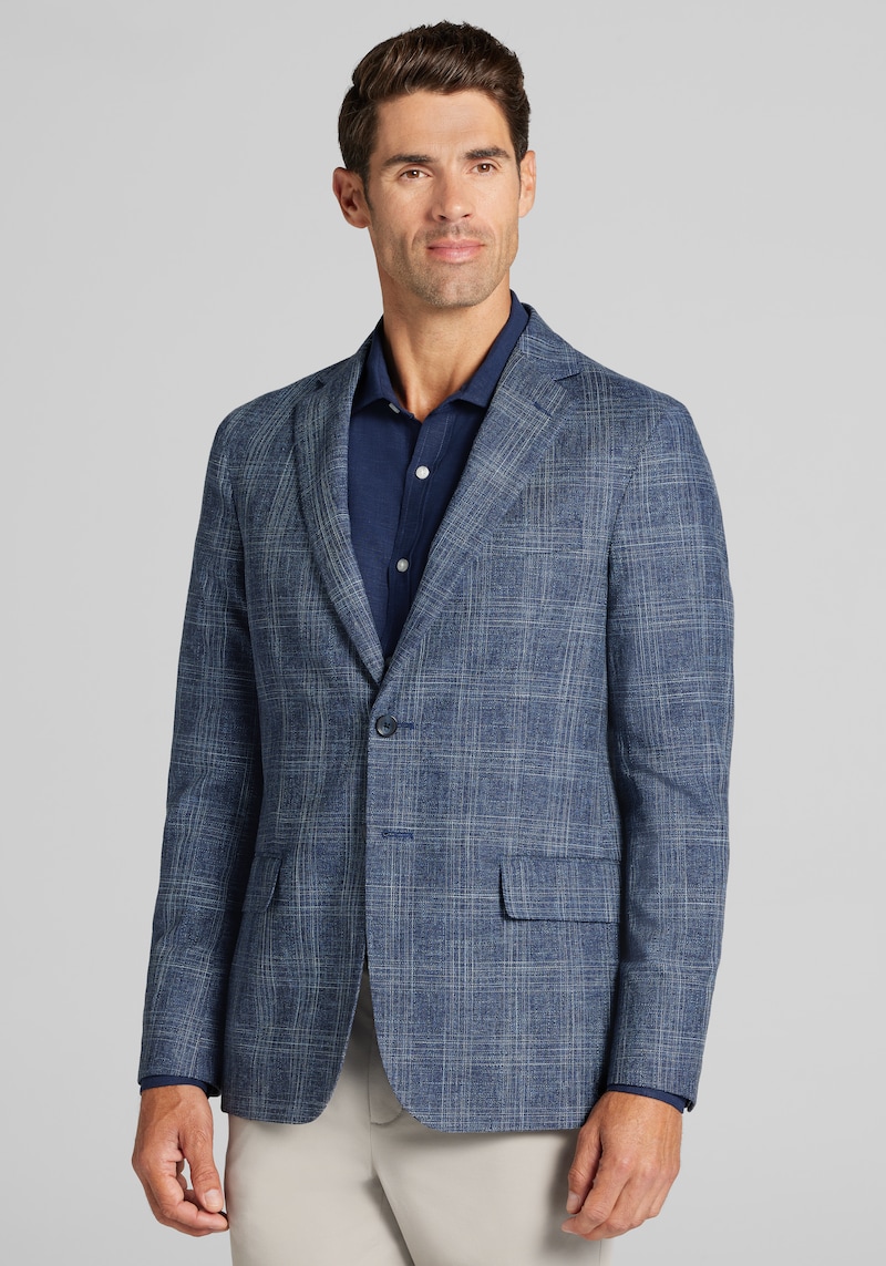 Men's Reserve Collection Tailored Fit Wool-Cotton Blend Medium Plaid Sportcoat at Jos. A. Bank, Blue/Navy, Size 42 Short