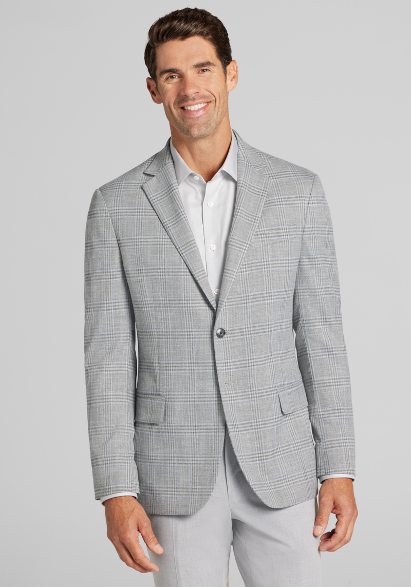 Men's Big & Tall Jos. A. Bank Comfort Stretch Tailored Fit Plaid Knit Sportcoat at Jos. A. Bank, Grey, Size 52 Regular