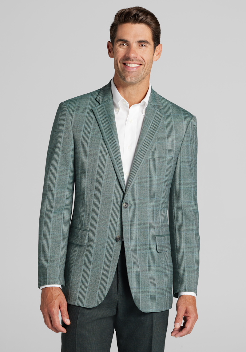 Men's Big & Tall Traveler COOLMOTION Tailored Fit Plaid Sportcoat at Jos. A. Bank, Green, Size 48 Regular
