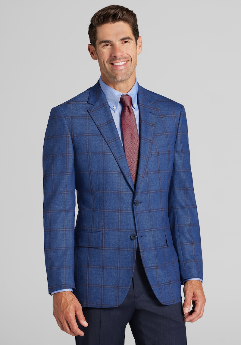 Men's Big & Tall Traveler COOLMOTION Traditional Fit Windowpane Sportcoat at Jos. A. Bank, Blue/Navy, Size 50 Long