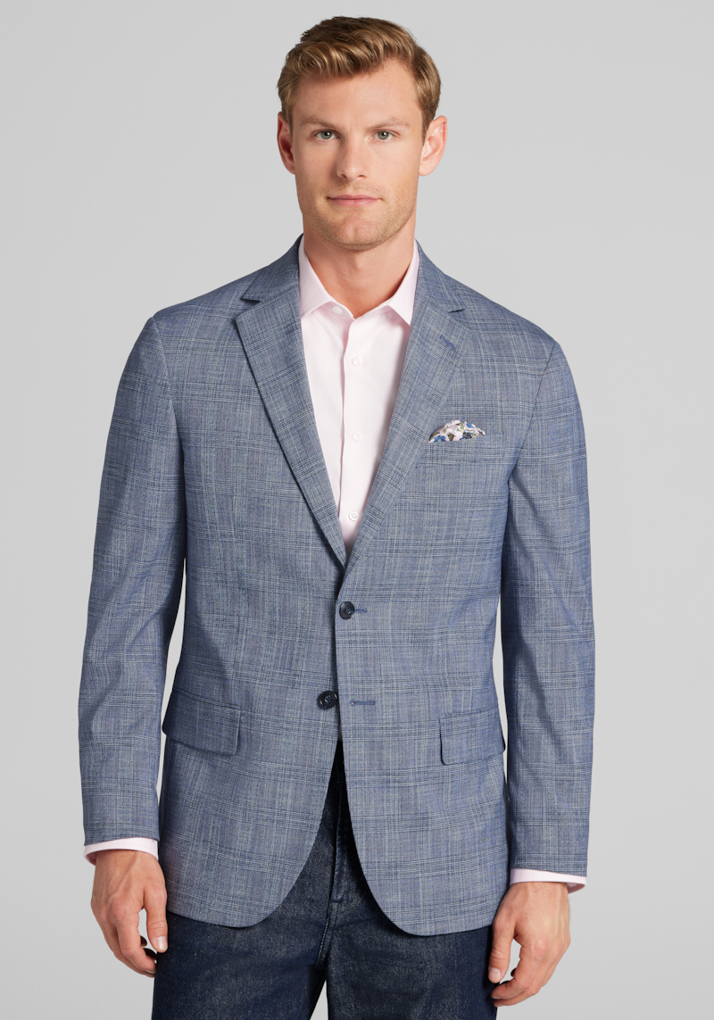 Men's Jos. A. Bank Comfort Stretch Tailored Fit Plaid Sportcoat at Jos. A. Bank, Blue/Navy, Size 42 Short
