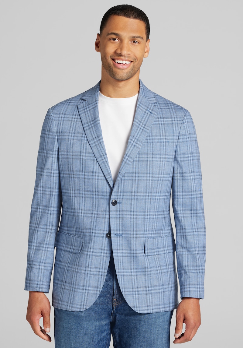 Men's Jos. A. Bank Comfort Stretch Tailored Fit Plaid Sportcoat at Jos. A. Bank, Blue, Size 46 Long