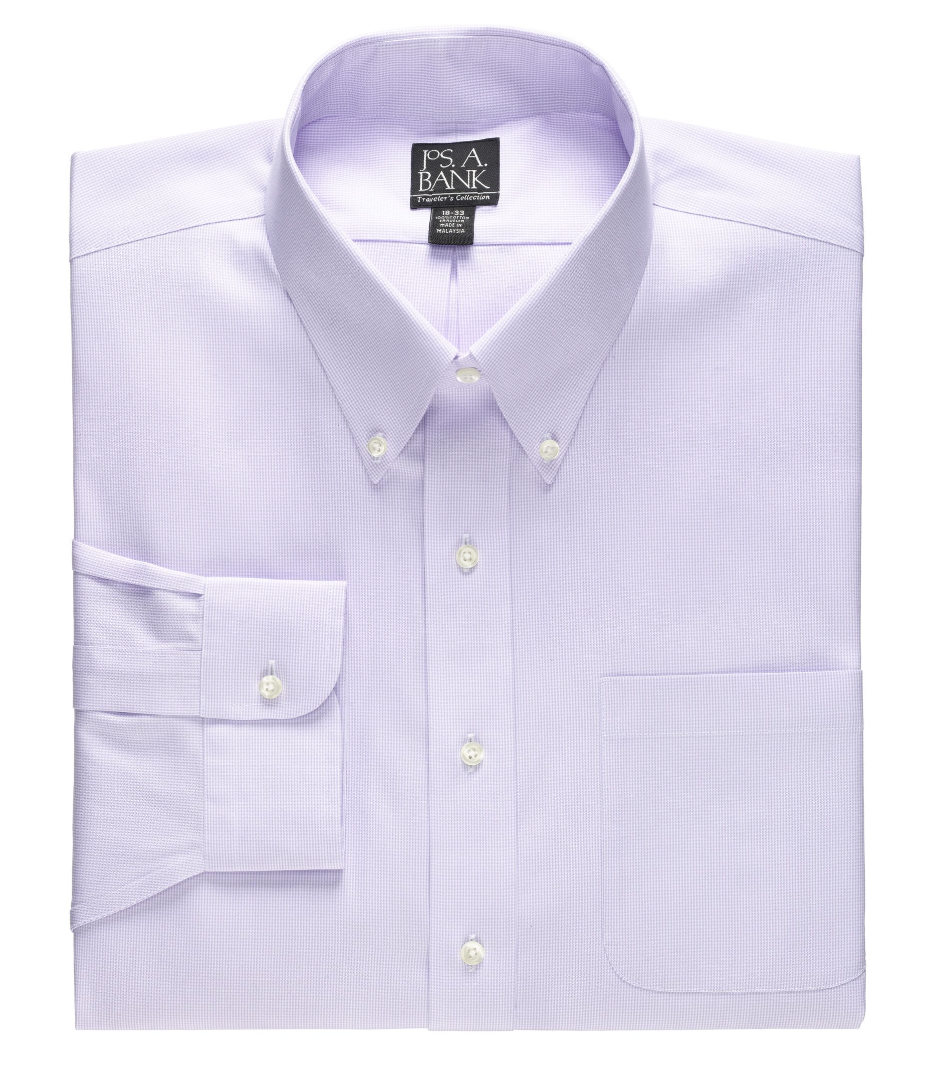 Image of JoS. A. Bank Men's Traveler Collection Tailored Fit Button-Down Collar Mini Check Dress Shirt - Big & Tall, Purple, 17 1/2x33