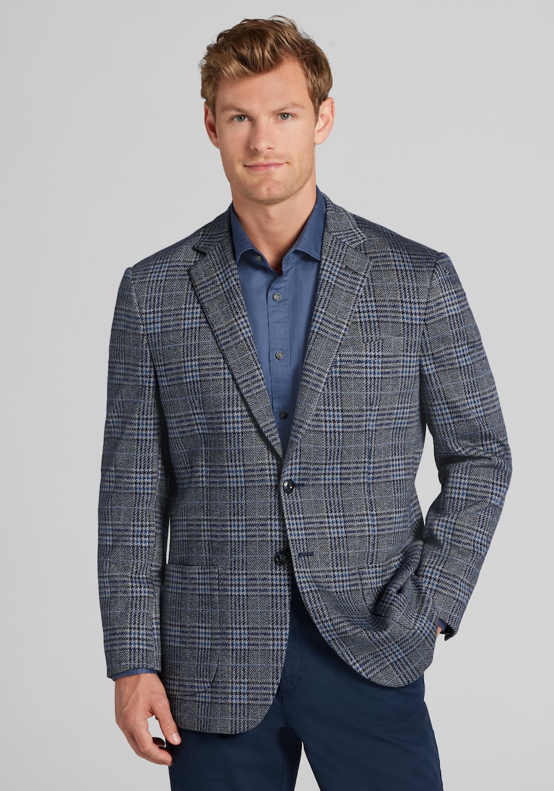 Men's Jos. A. Bank Comfort Stretch Tailored Fit Glen Plaid Sportcoat at Jos. A. Bank, Blue, Size 44 Long