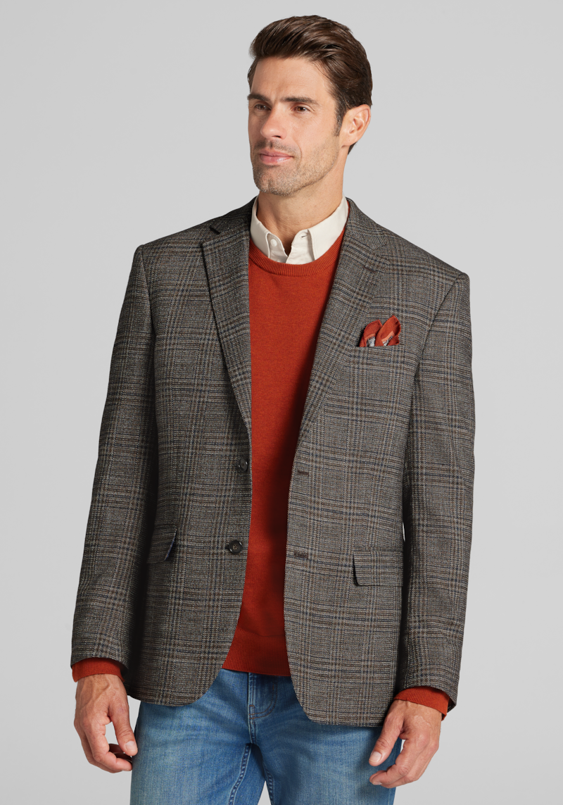 Men's Jos. A. Bank Comfort Stretch Traditional Fit Plaid Sportcoat at Jos. A. Bank, Brown, Size 46 Long