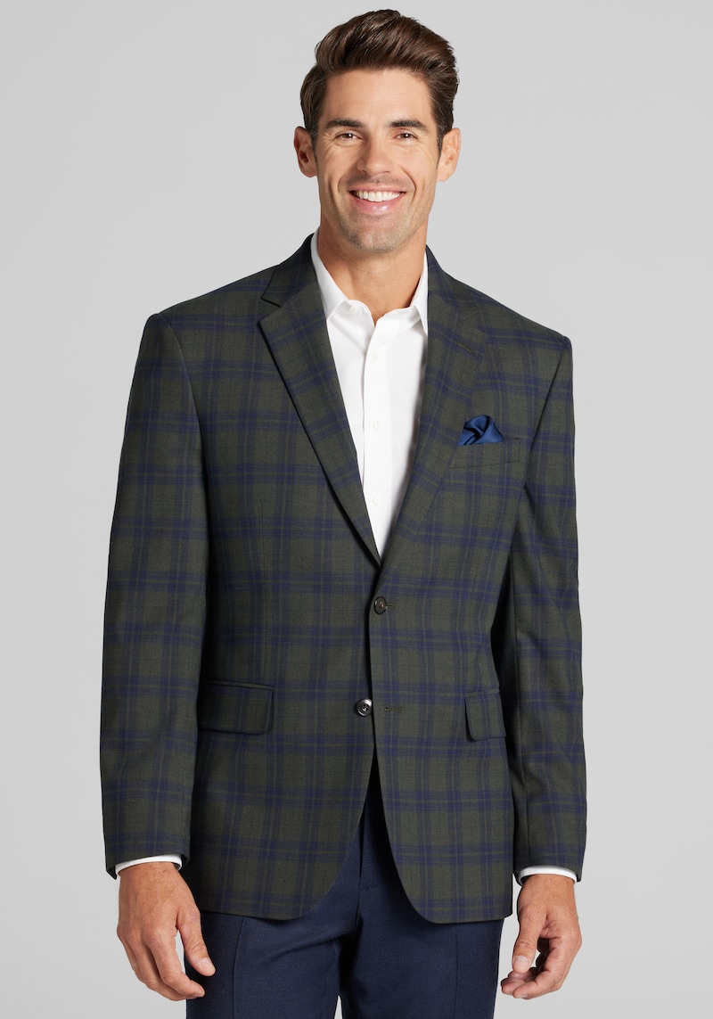 Men's Jos. A. Bank Tailored Fit Plaid Comfort Stretch Sportcoat at Jos. A. Bank, Green, Size 40 Regular