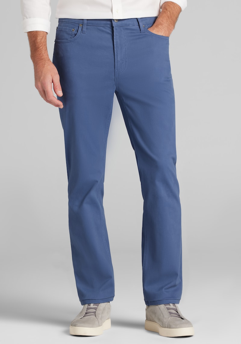 Men's Jos. A. Bank Comfort Stretch Tailored Fit Satin 5-Pocket Pants at Jos. A. Bank, Blue, Size 38x34