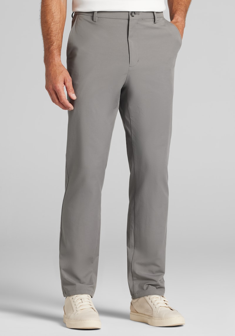 Men's Traveler Performance Tailored Fit Cotton Blend Flat Front Golf Chinos at Jos. A. Bank, Dark Grey, Size 34x32 - Pants