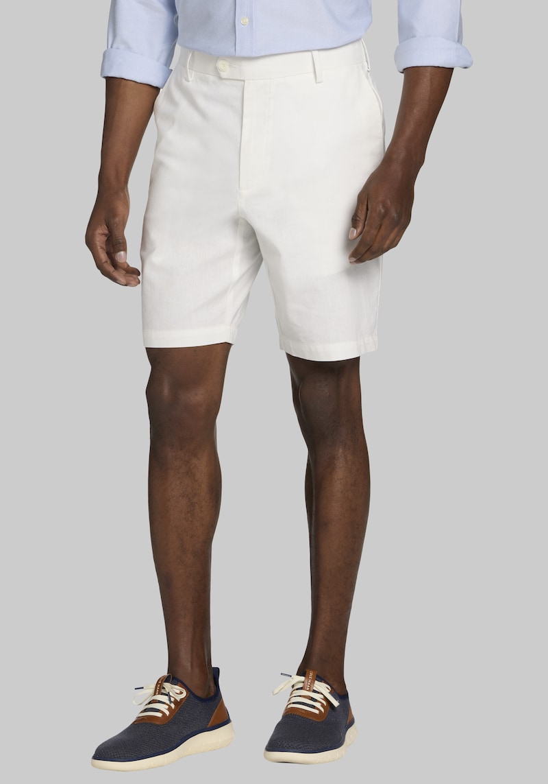 JoS. A. Bank Men's Tailored Fit Linen Blend Shorts, White, 32 Regular