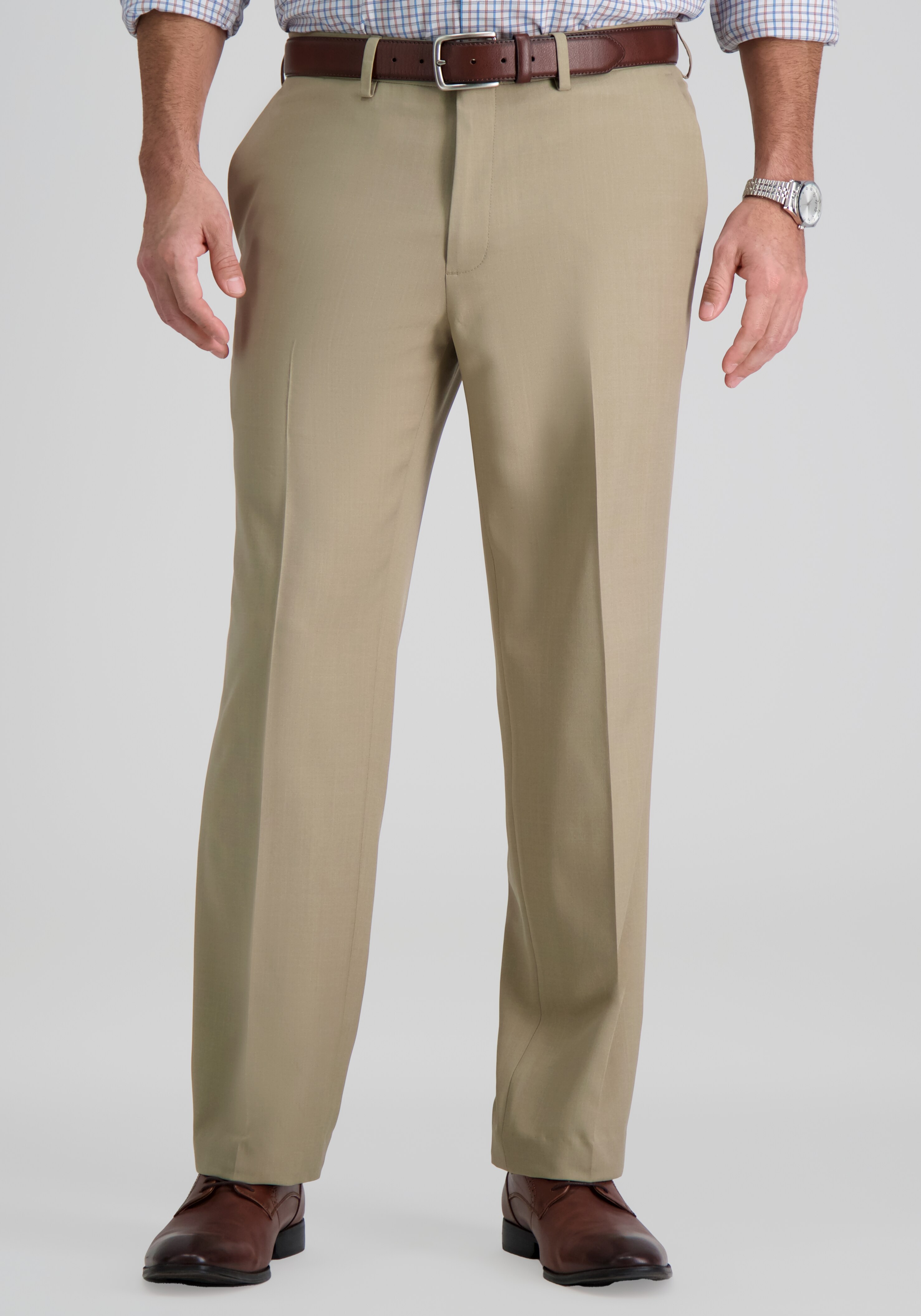 Haggar Premium Comfort Straight Fit Flat Front Dress Pants , Tan