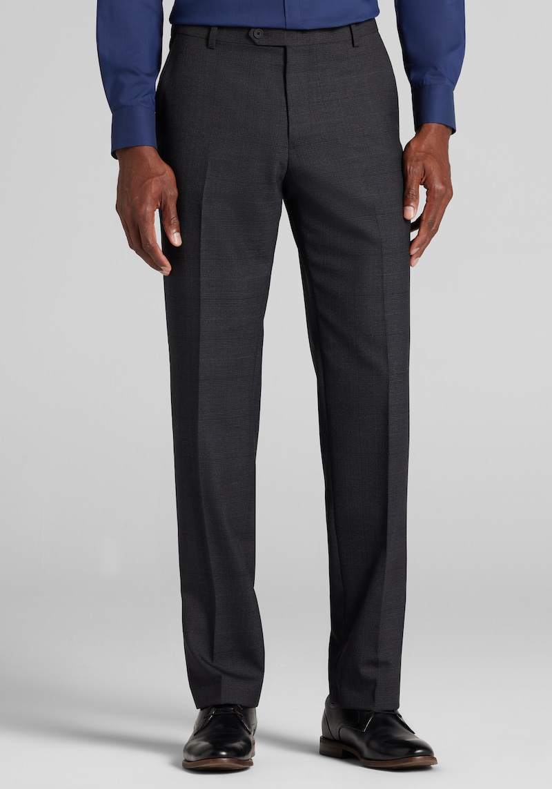 Men's Big & Tall Traveler COOLMOTION Tailored Fit Plaid Dress Pants at Jos. A. Bank, Graphite/Grey, Size 44x29