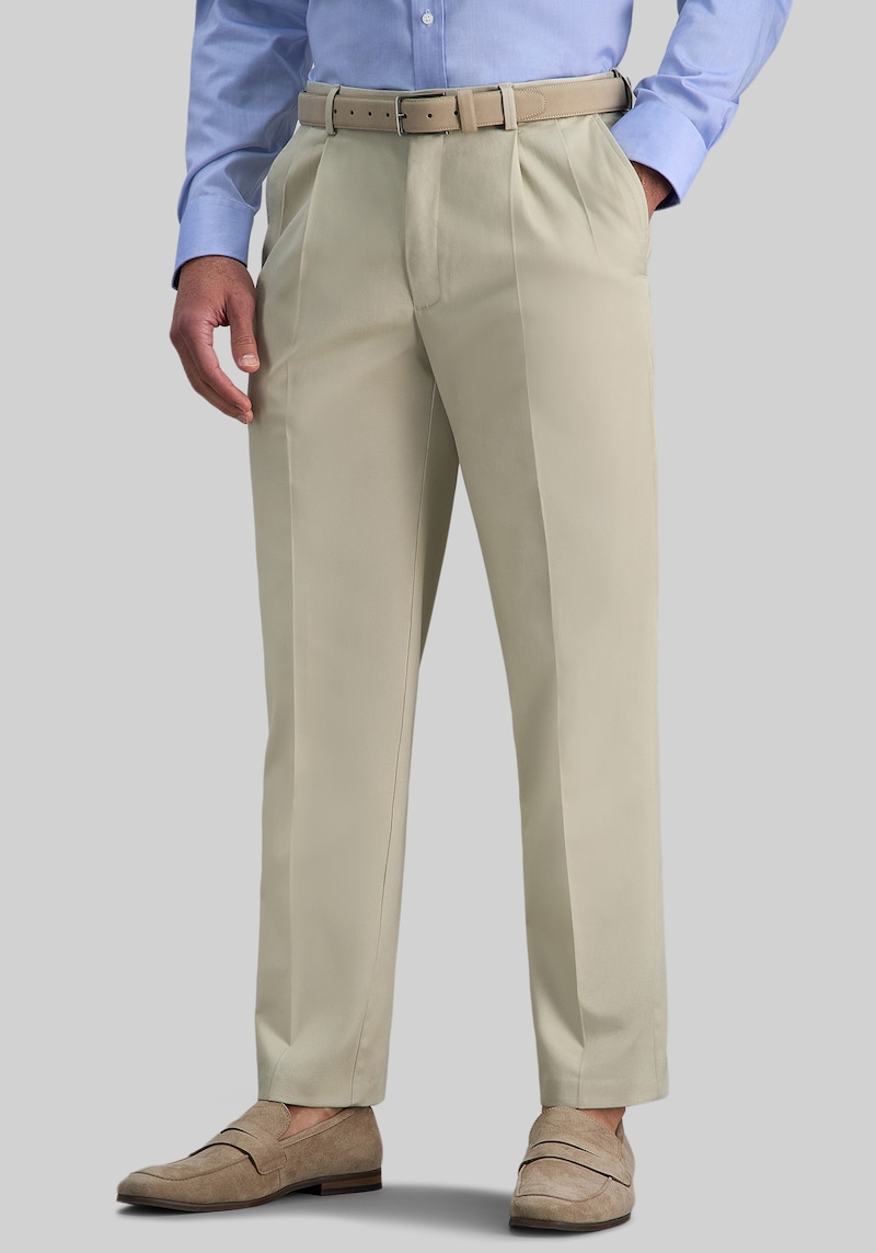 Men's Haggar Classic Fit Iron-Free Premium Pleated Khaki Pants at Jos. A. Bank, Light Tan, Size 42x32