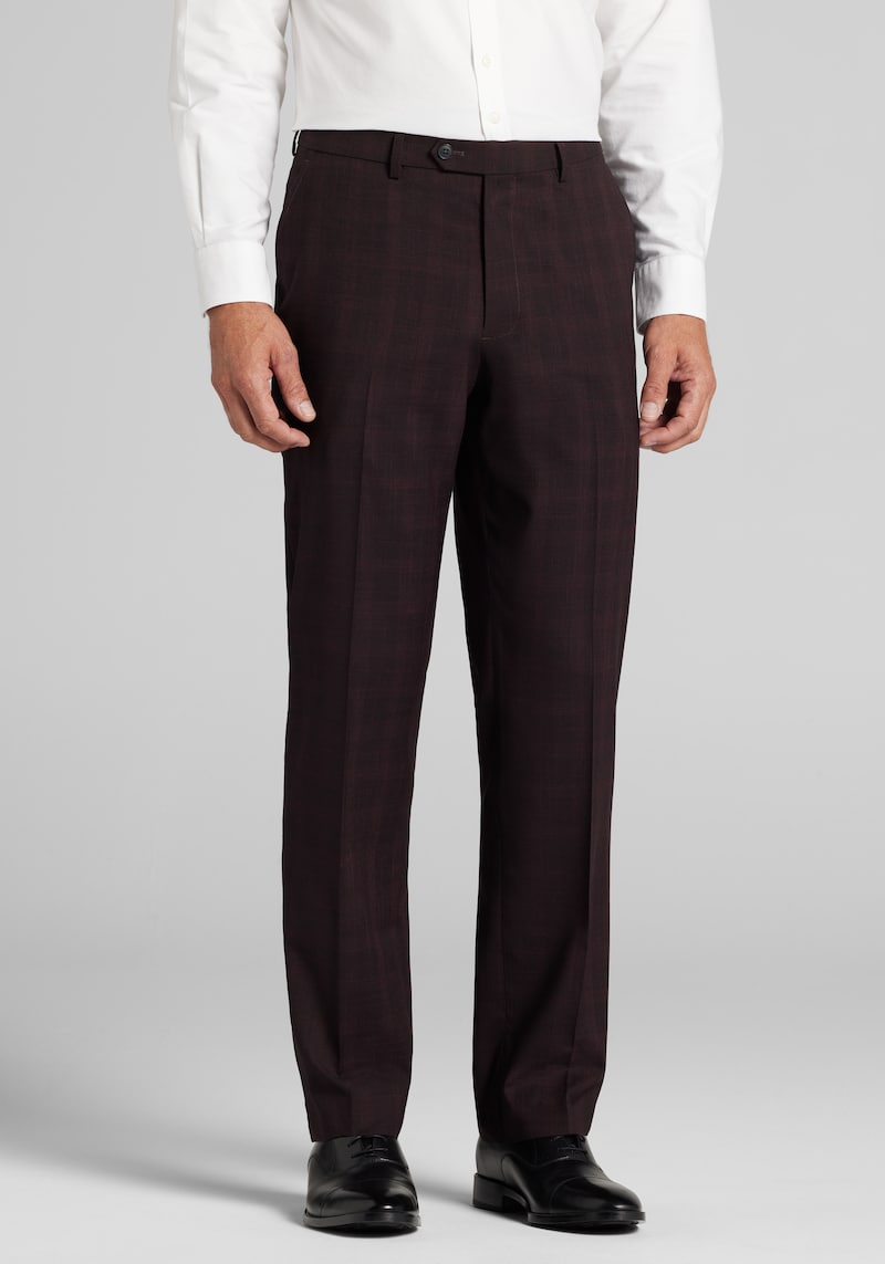 Men's 1905 Collection Tailored Fit Plaid Suit Pants at Jos. A. Bank, Burgundy, Size 34x34 - Suit Separates