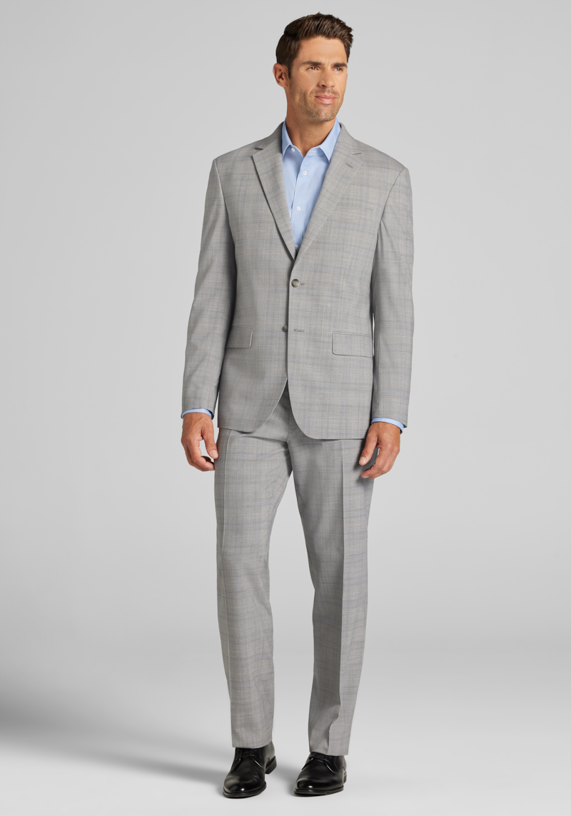 Men's TravelerÂ® COOLMOTION Tailored Fit Plaid Suit Jacket at Jos. A. Bank, Grey, Size 38 Regular - Suit Separates