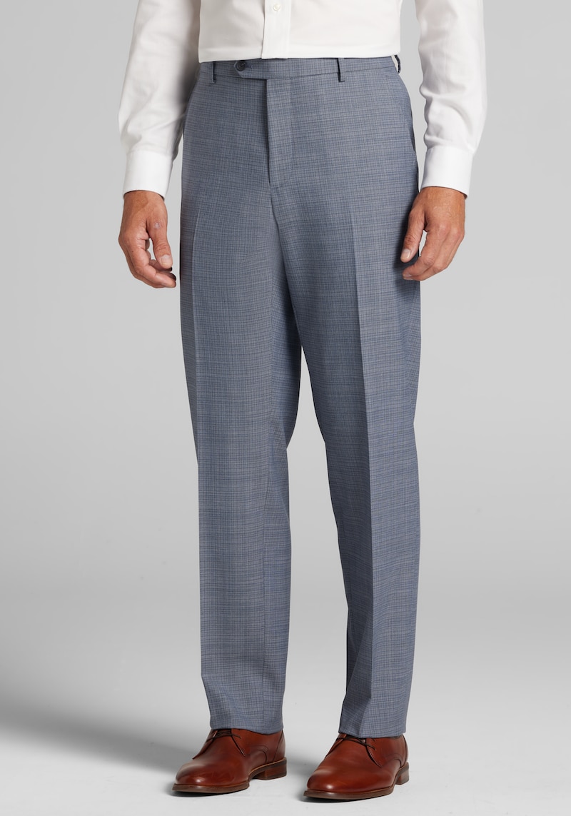 Men's Big & Tall Traveler COOLMOTION Traditional Fit Mini Plaid Wool Blend Suit Pants at Jos. A. Bank, Light Blue, Size 46x30 - Suit Separates