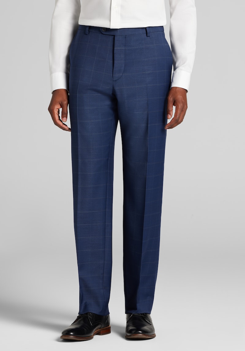 Men's Traveler COOLMOTION Tailored Fit Windowpane Suit Pants at Jos. A. Bank, Blue/Navy, Size 33x30 - Suit Separates