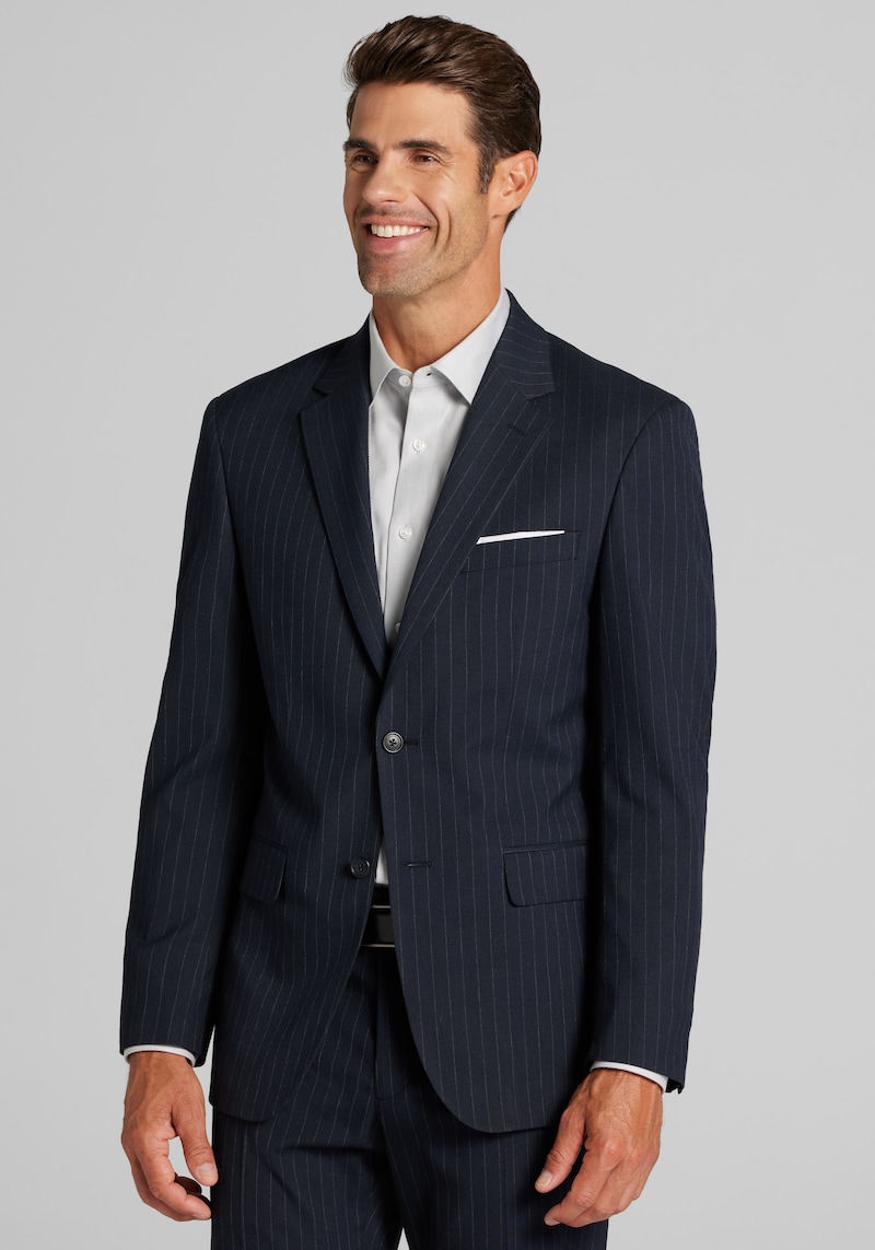 Men's Jos. A. Bank Comfort Stretch Tailored Fit Chalk Stripe Suit Jacket at Jos. A. Bank, Blue/Navy, Size 44 Regular - Suit Separates