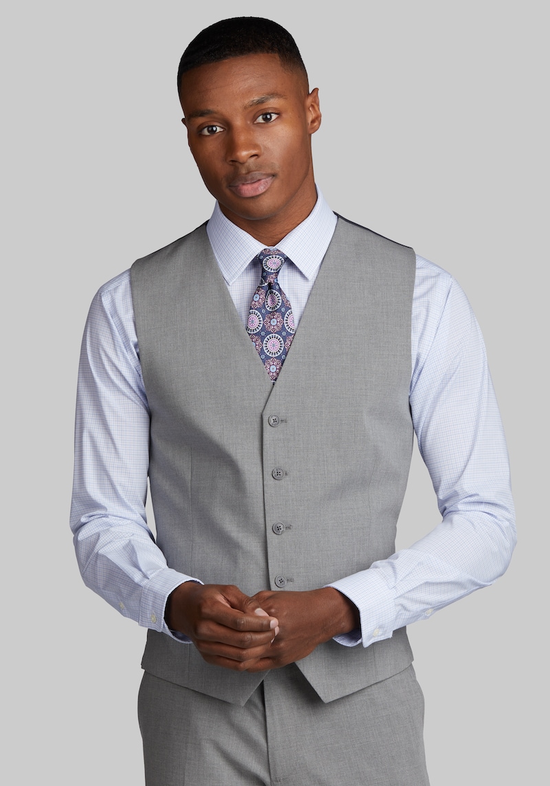 JoS. A. Bank Men's Tailored Fit Suit Separates Solid Vest, Light Grey, Large