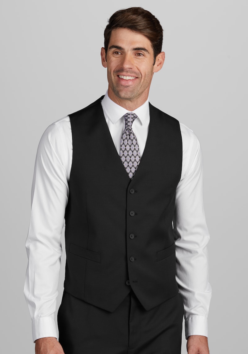 JoS. A. Bank Men's Traveler Collection Tailored Fit Suit Separates Vest, Black, Large