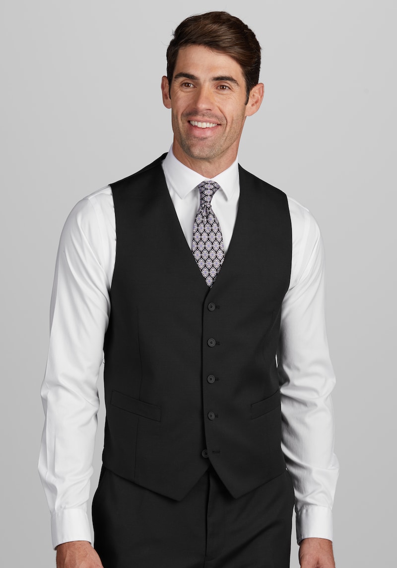 Men's Traveler Collection Tailored Fit Suit Separates Vest, Black, Large