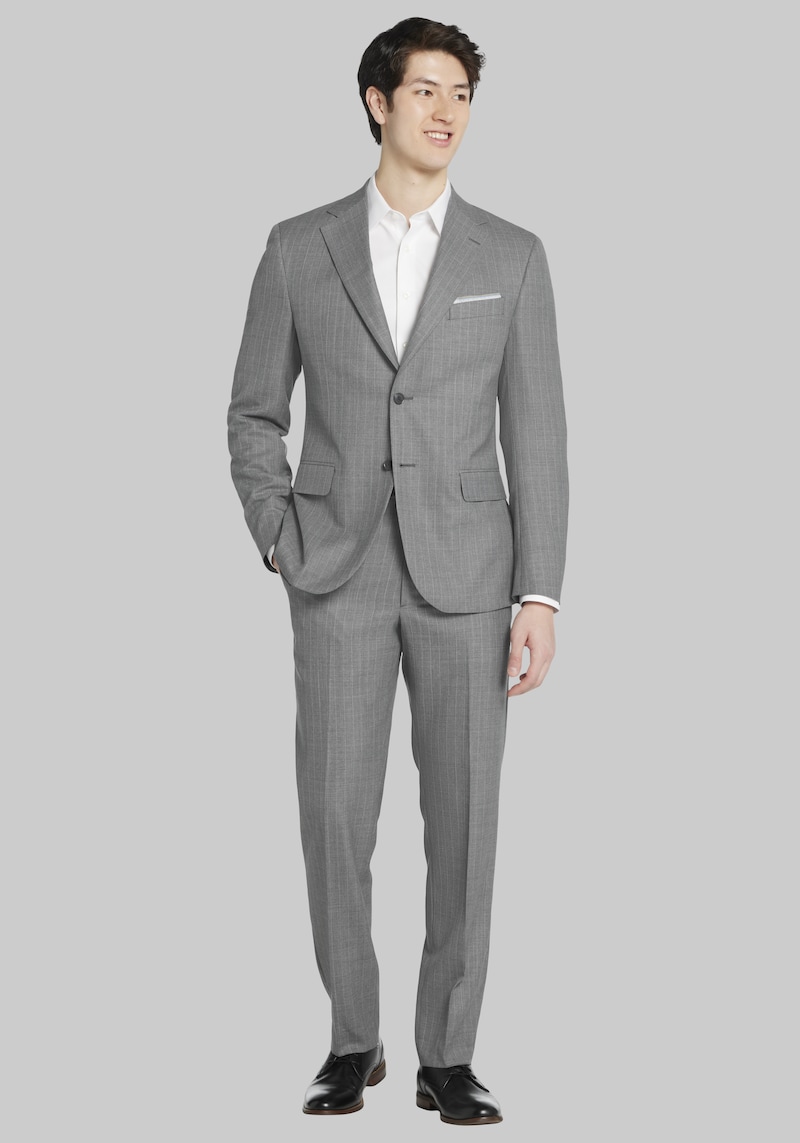 JoS. A. Bank Big & Tall Men's Reserve Collection Tailored Fit Stripe Suit , Light Grey, 48 Regular