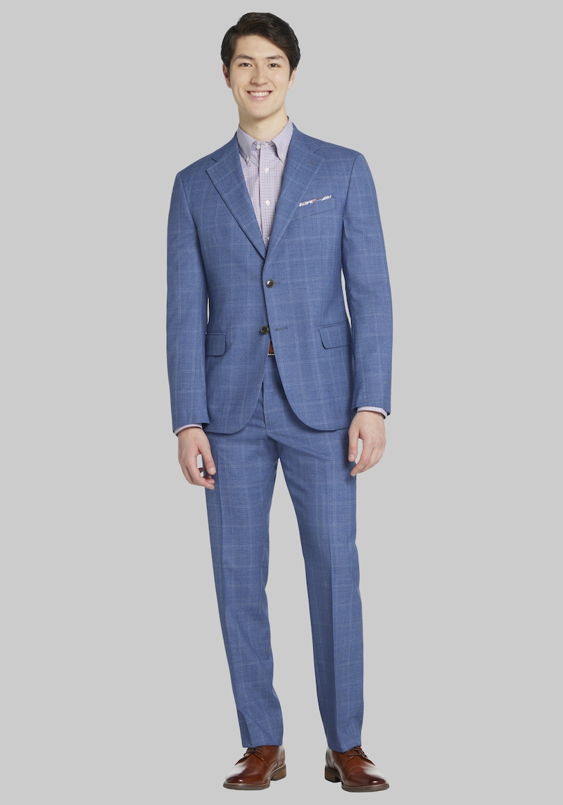 JoS. A. Bank Men's Reserve Collection Tailored Fit Plaid Suit, Blue, 44 Regular