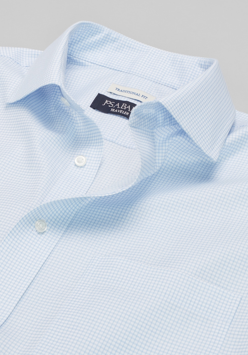 Men's Traveler Collection Traditional Fit Small Check Dress Shirt at Jos. A. Bank, Blue, Size 15 1/2 X 34/35