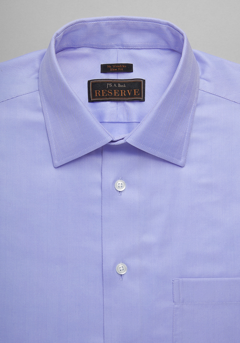 Men's Big & Tall Reserve Collection Slim Fit Spread Collar Herringbone Dress Shirt at Jos. A. Bank, Blue, Size 16 X 36