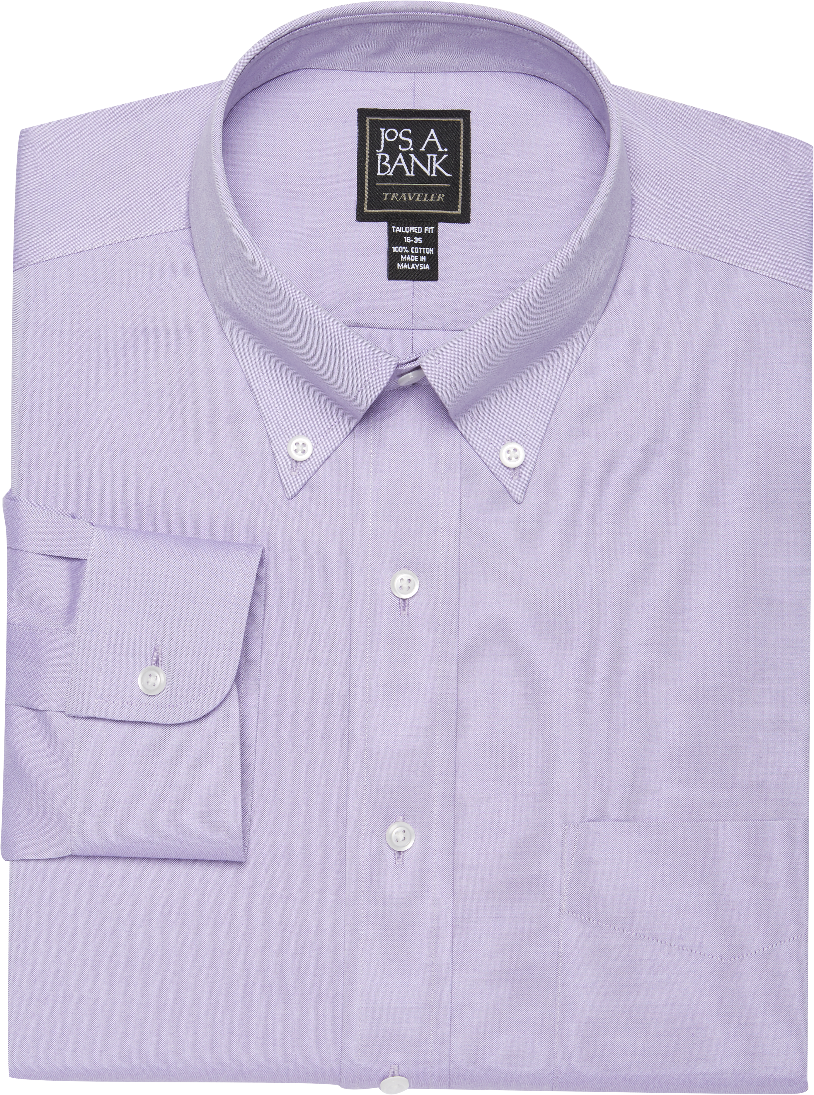 Image of JoS. A. Bank Men's Traveler Collection Tailored Fit Button-Down Collar Dress Shirt, New Purple, 16 1/2x37 Tall