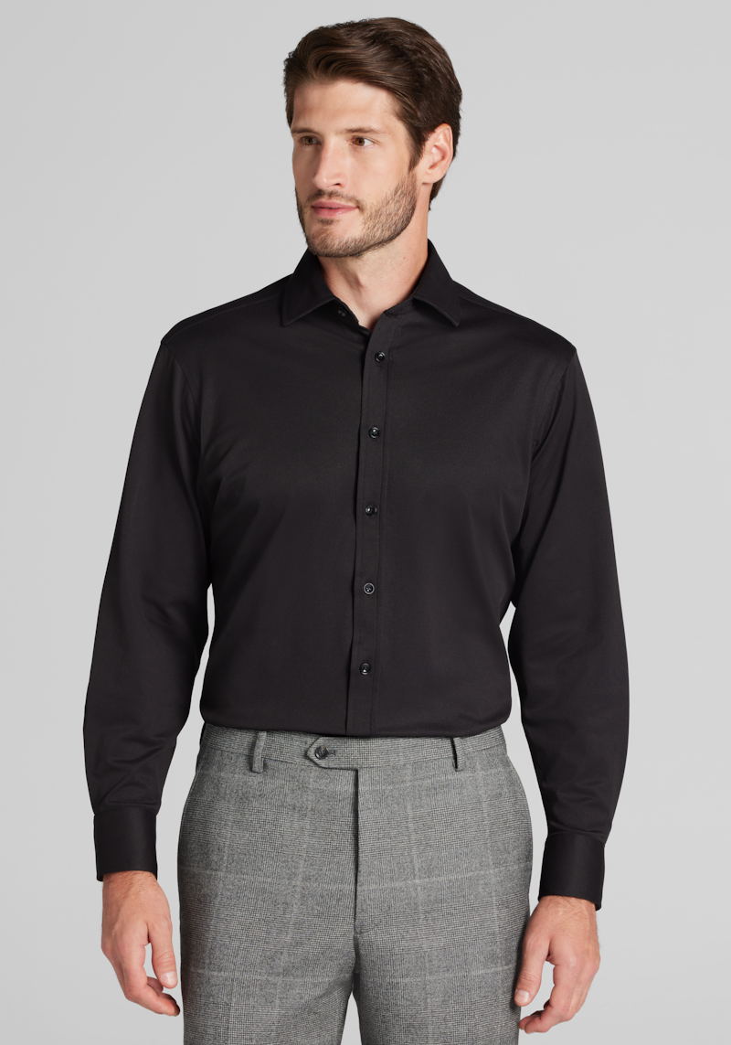 Men's Jos. A. Bank Tailored Fit Pique Dress Shirt at Jos. A. Bank, Black, Size 16 1/2 X 32/33