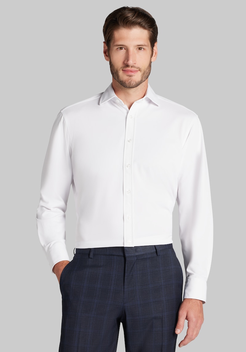 Men's Big & Tall Jos. A. Bank Tailored Fit Pique Dress Shirt at Jos. A. Bank, Cream/White, Size 17 X 36/37