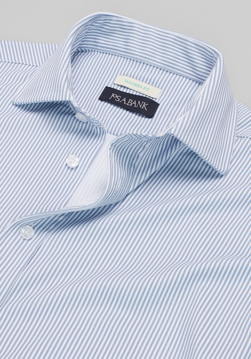 Men's Jos. A Bank Tailored Fit Stripe Pique Dress Shirt at Jos. A. Bank, Dark Blue, Size 14 1 /2 X 32/33