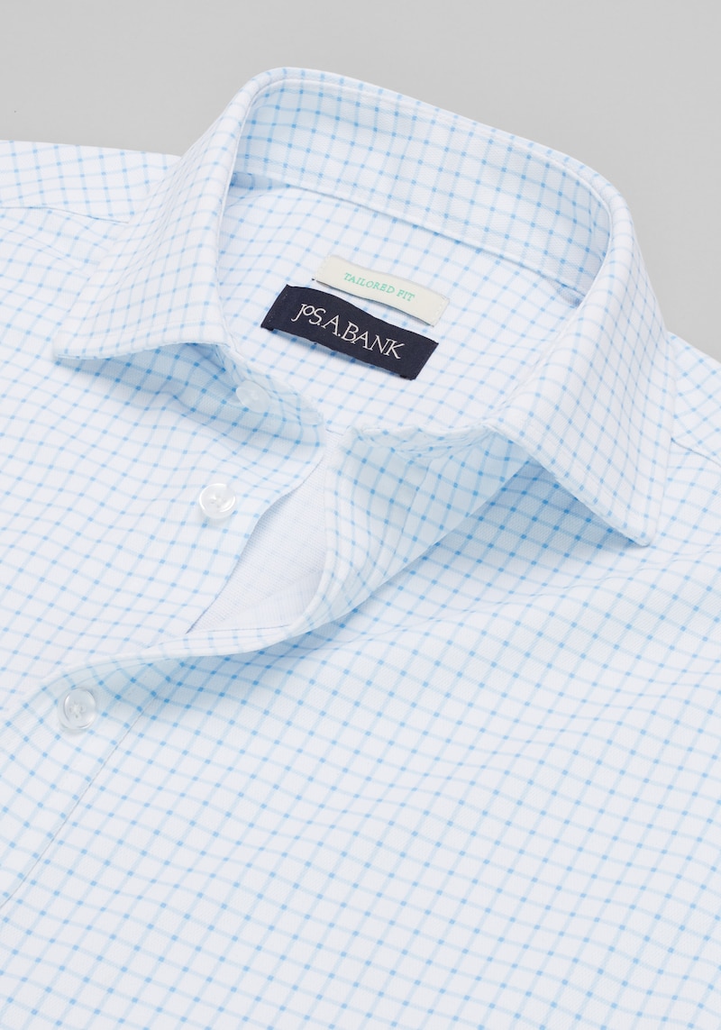 Men's Jos. A Bank Tailored Fit Grid Pique Dress Shirt at Jos. A. Bank, Blue, Size 17 1/2 X 34/35