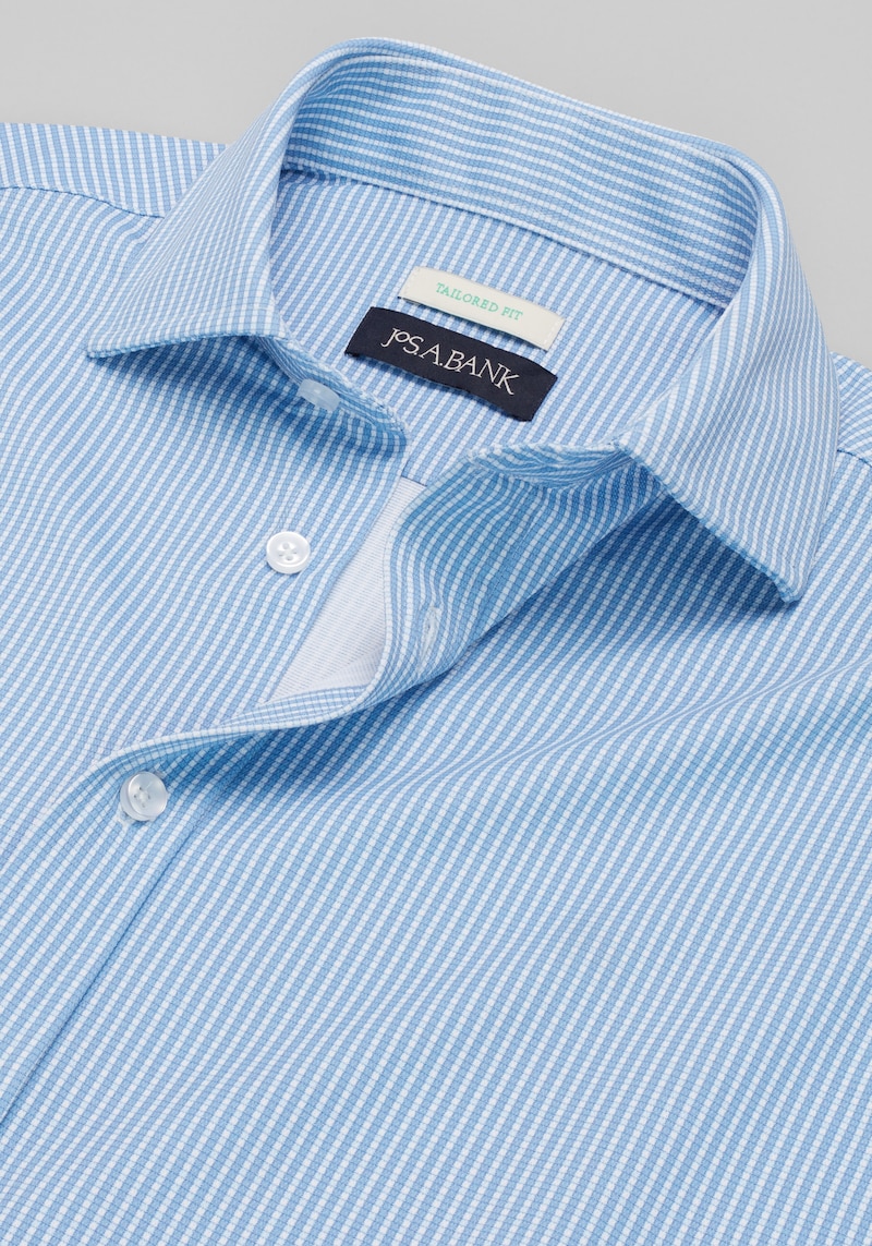 Men's Jos. A Bank Tailored Fit Micro Check Pique Dress Shirt at Jos. A. Bank, Dark Blue, Size 14 1 /2 X 32/33