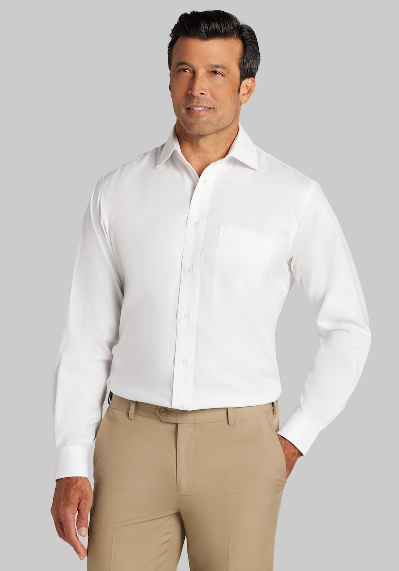 Men's Jos. A Bank Traditional Fit Solid Comfort Stretch Dress Shirt at Jos. A. Bank, Cream/White, Size 16 1/2 X 34
