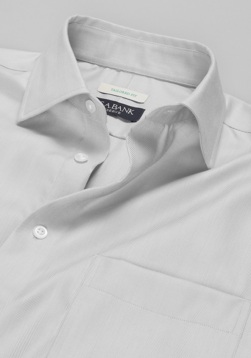 Men's Reserve Collection Tailored Fit Solid Herringbone Dress Shirt at Jos. A. Bank, Grey, Size 16 1/2 X 32/33