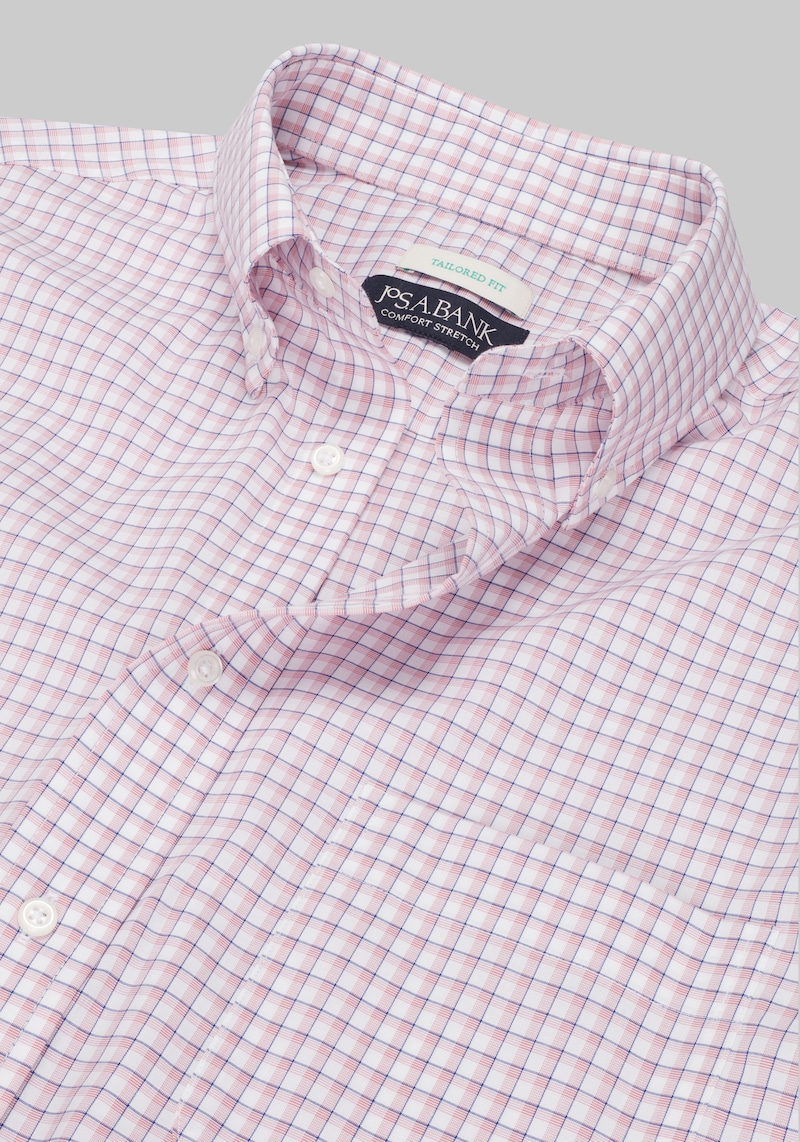 Men's Jos. A. Bank Tailored Fit Check Comfort Stretch Dress Shirt at Jos. A. Bank, Red, Size 17 X 32/33
