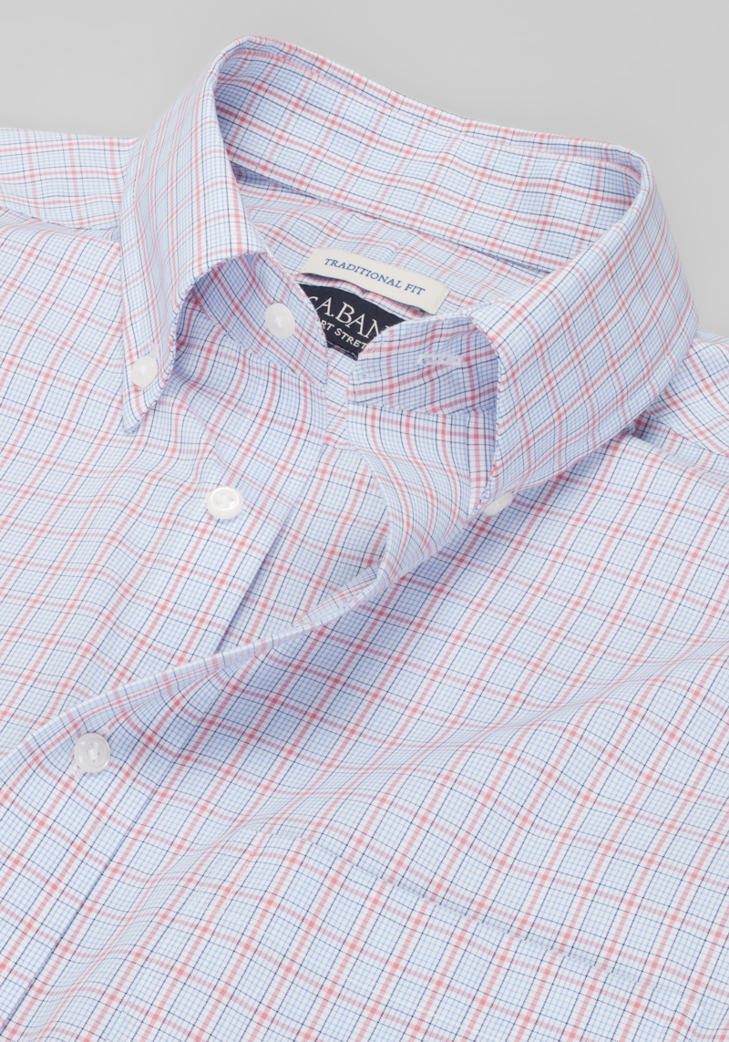 Men's Jos. A. Bank Comfort Stretch Traditional Fit Button-Down Collar Plaid Dress Shirt at Jos. A. Bank, Red, Size 17 X 34/35